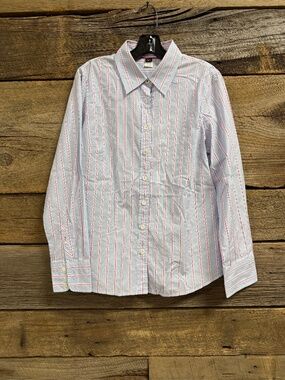 J Crew Pinstriped Button Down shirt, Blue/pink/white, Size Large slim fit
